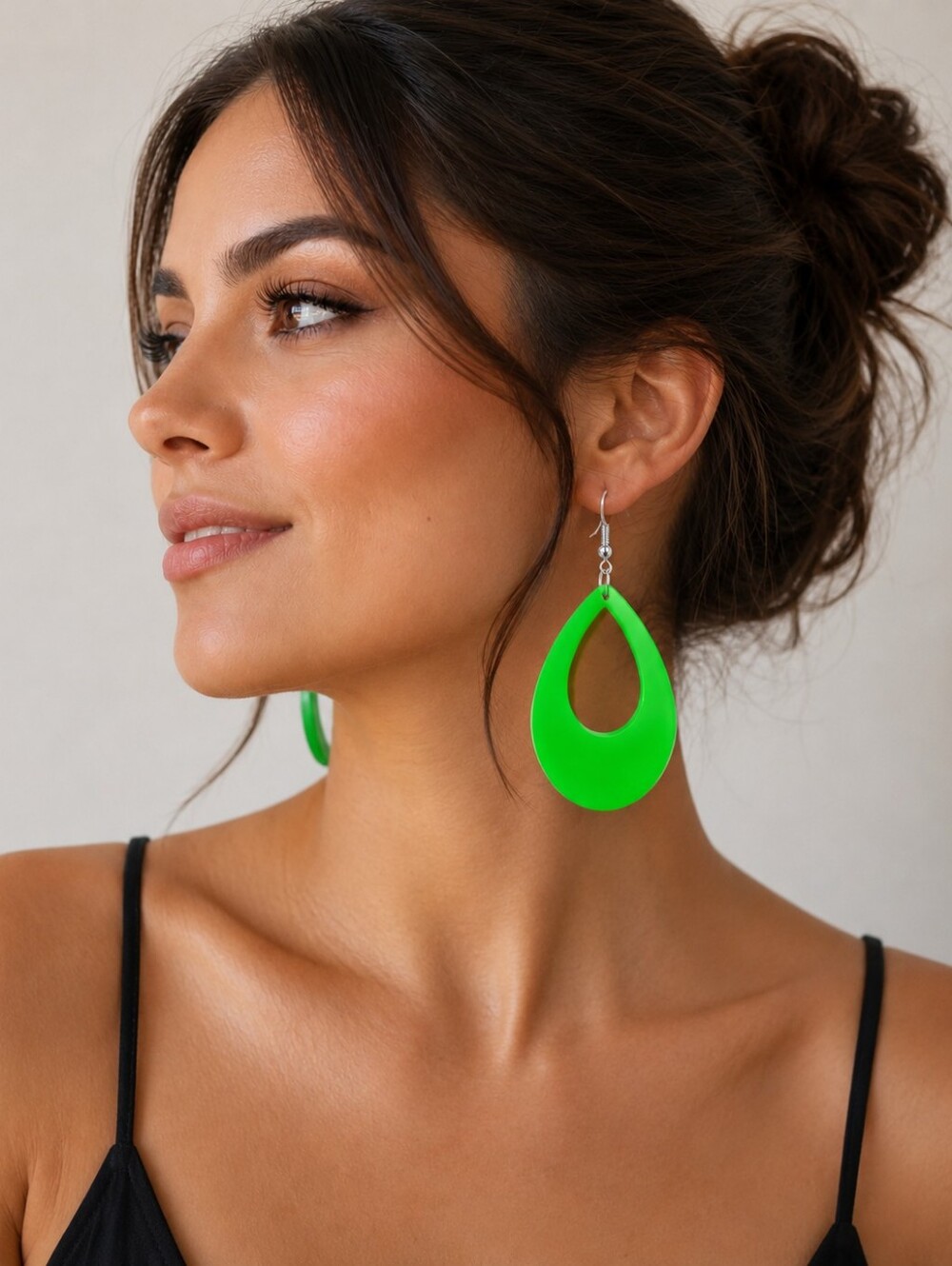 3" Neon Green Droplet Earrings